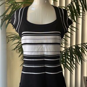 White House Black Market Black and White Striped Blouse